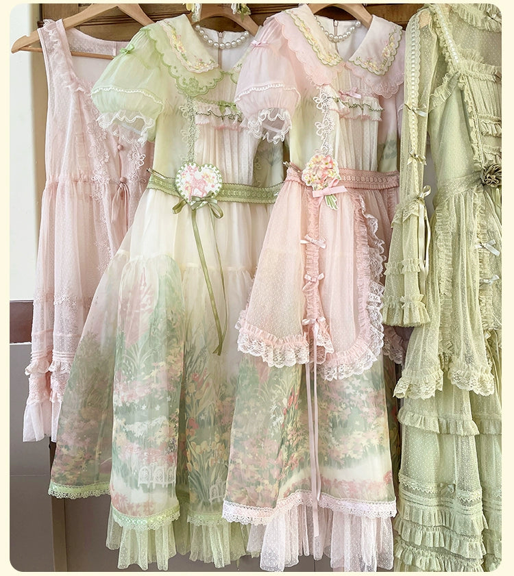 Flower and Pearl Box~Wild Flowers and Fragrant Grass~Country Lolita Dress Floral Print JSK and OP Dress Set 35380:486522