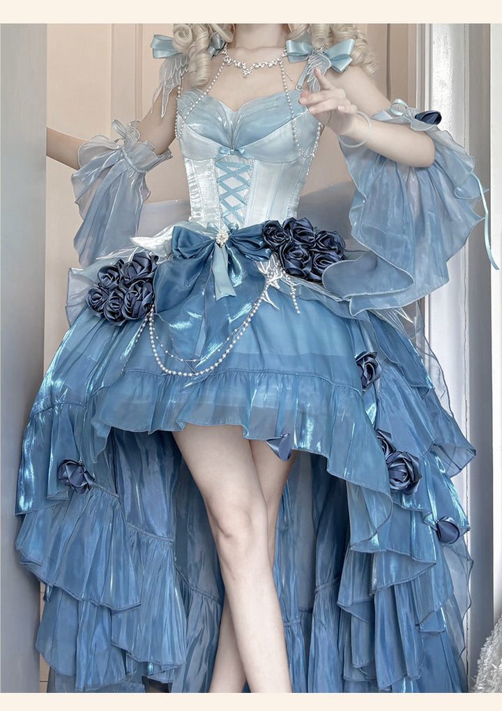 Meowing and Fruity~Swan Wonderland~Fairy Lolita JSK with High-Low Hem Sky Blue - Single JSK Only S