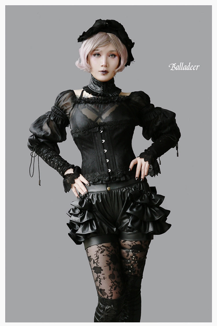 Balladeer~Classic Lolita Shirt Puff Sleeves Open Shoulder Blouse 36010:511730