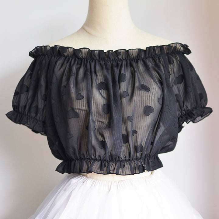 Doris Night~Summer Chiffon Lolita Off-shoulder Blouse free size black 