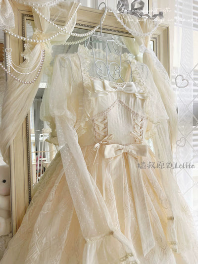 Uncle Wall Original~White Wave Tide~Sweet Lolita JSK Dress Solid Color Dress   