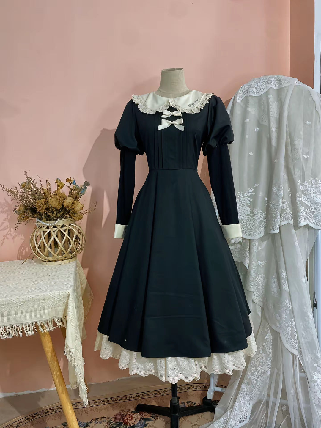 Qianmu~Classic Maid~Gothic Maid Lolita OP Suit with Apron and Jabot