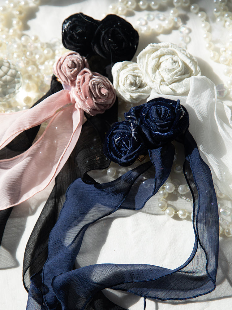 ZJstory~Elegant Lolita Accessory Handmade free size pink double flowers side clip 