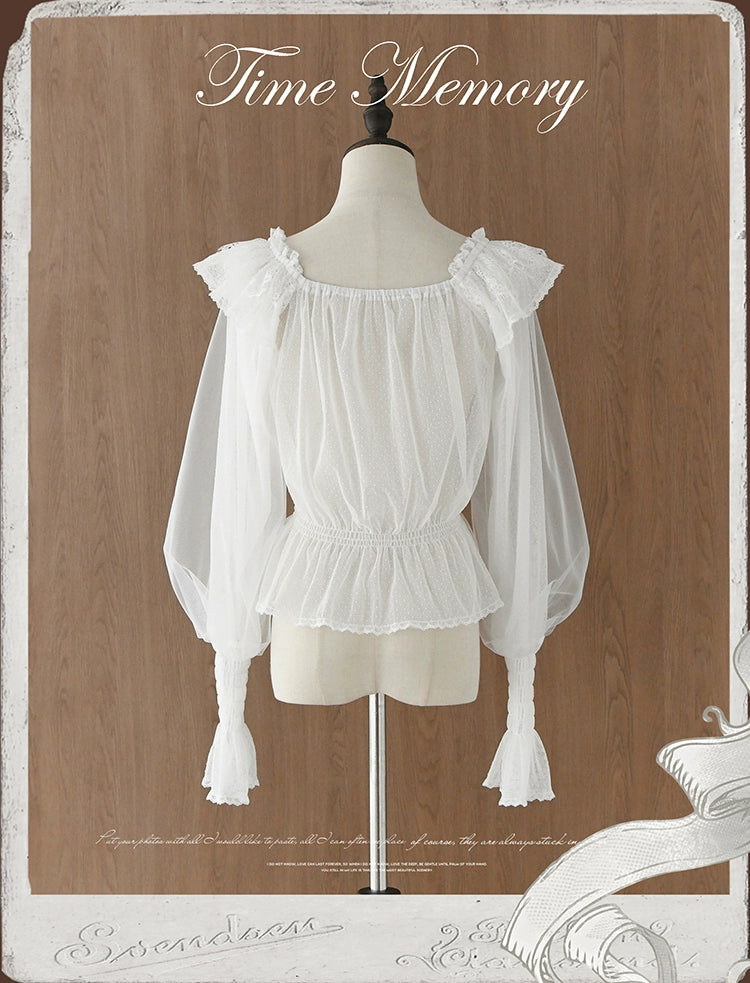 Time Memory~Layered Heart~Sheer Classic Shirt with Mutton Sleeves & Polka Dot 42821:757746