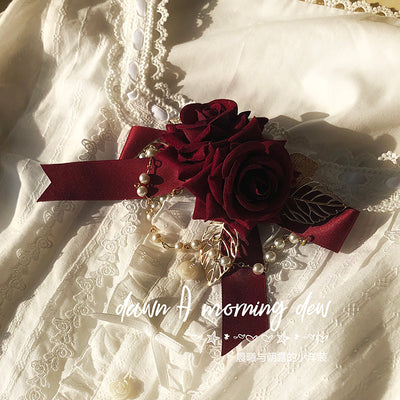 Dawn And Morning~Rozen Maiden Accessories Lolita BNT Choker Cuffs brooch flower rose red 