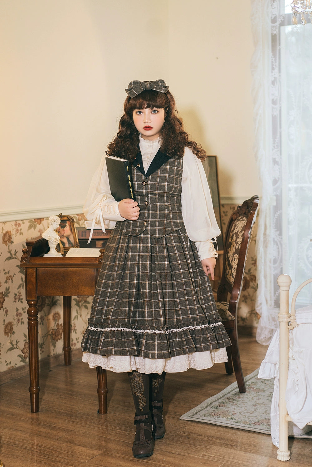 (BFM)Miss Point~Rose~Elegant Lolita Pliad Print Vest Customized custoimzed size dark brown grid 