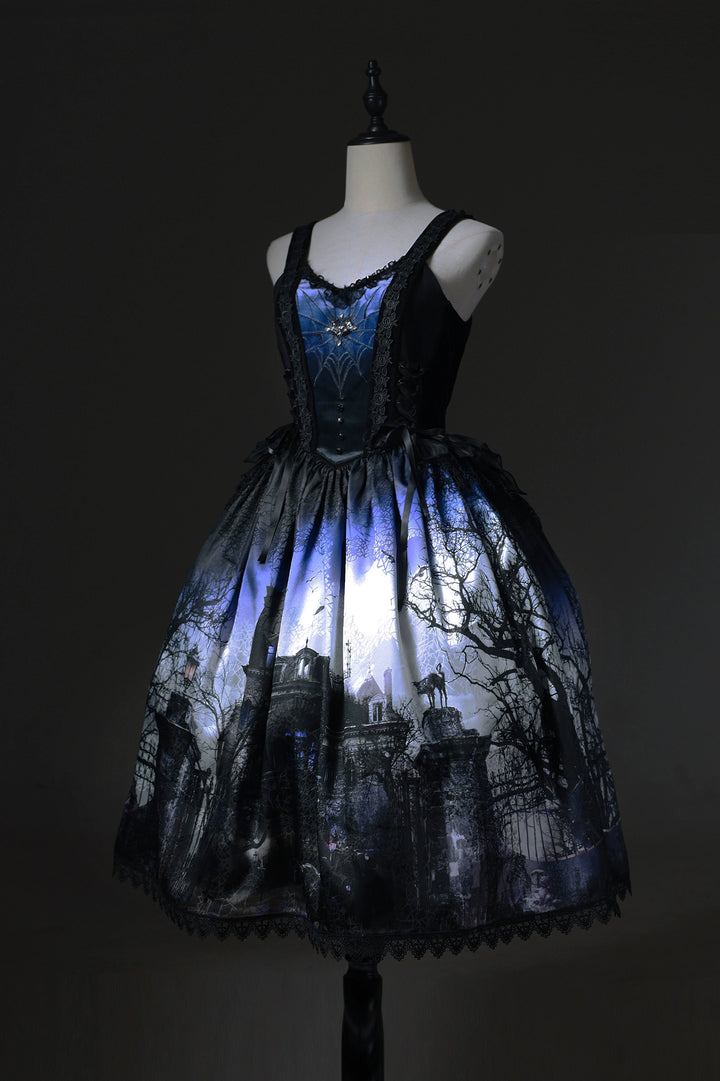 LilithHouse~Horror House~Gothic Lolita JSK with Spooky Castle Print 42154:728955