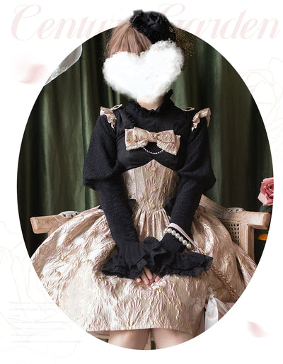 Urtto~Century Garden~Elegant Lolita Blouse Fleece Lined Black Shirt   