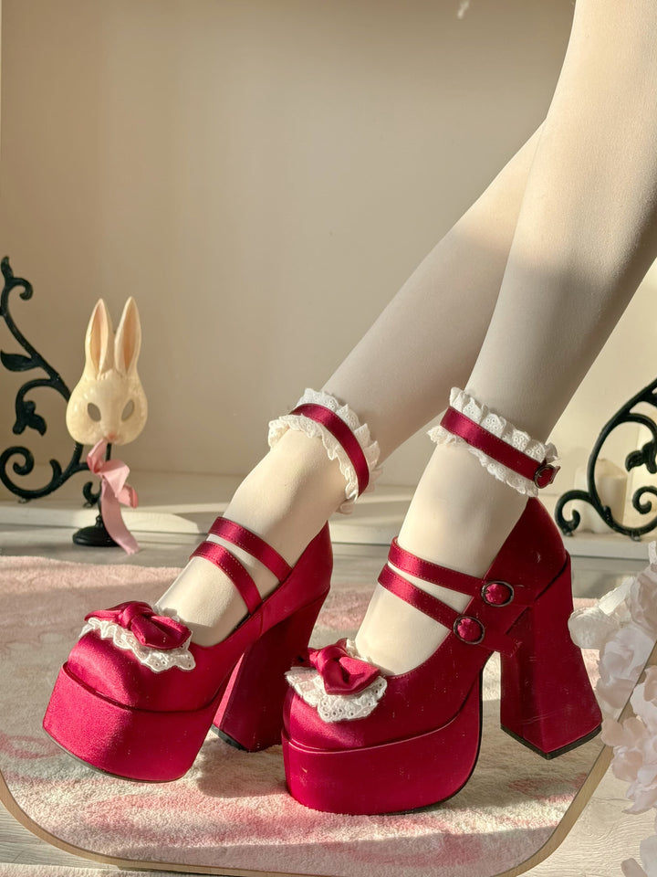 Pure Tea For Dream~Otome Fairy Tale~Sweet Lolita Shoes High Platform Satin Heels