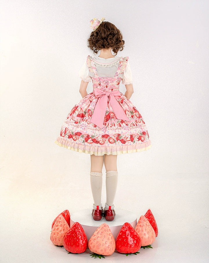 Strawberry Fantasia~Sweet Lolita OP Dress Set Puffy Skirt Long JSK and Shirt