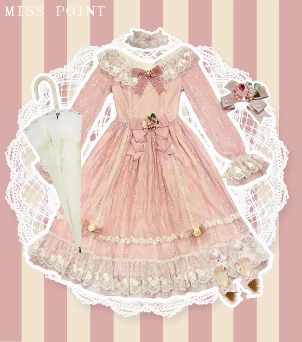Miss Point~Dawn Girl~Reto Elegant lolita OP Dress Lace Long Sleeve 32768:392946