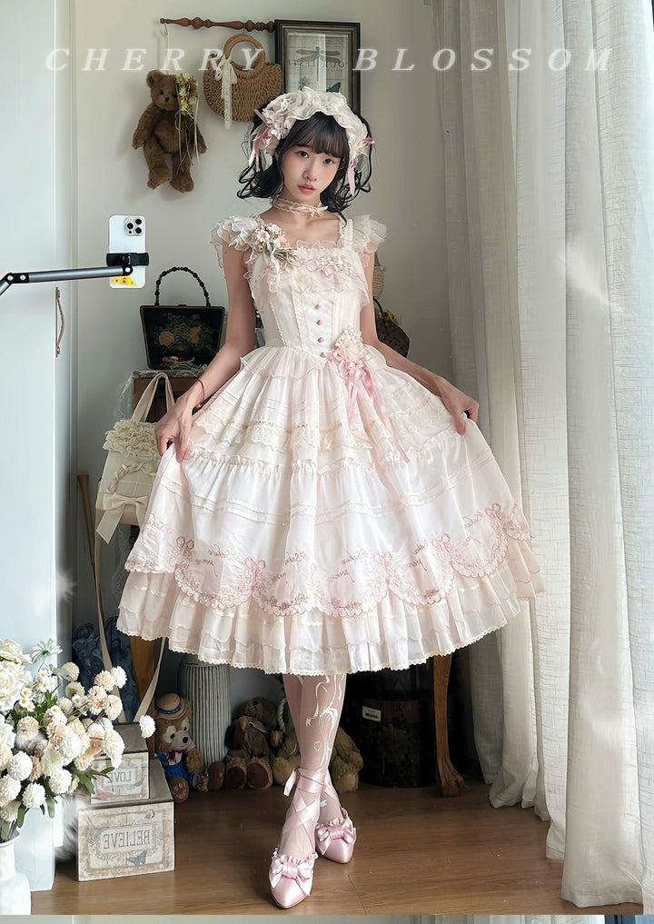 MieYe - Cherry Blossom - Pink Sweet Lolita Tiered Dress