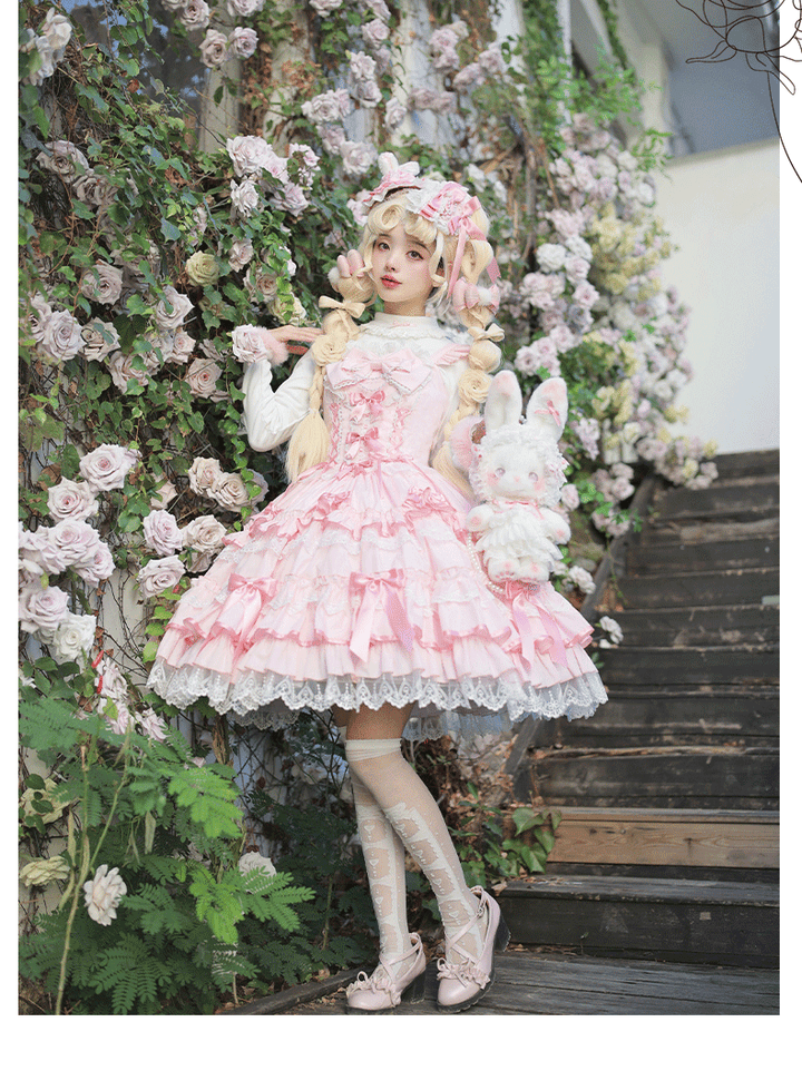 ZhiJinYuan~Love Notebook~Old School Lolita JSK Dress Vintage Doll Tiered Skirt