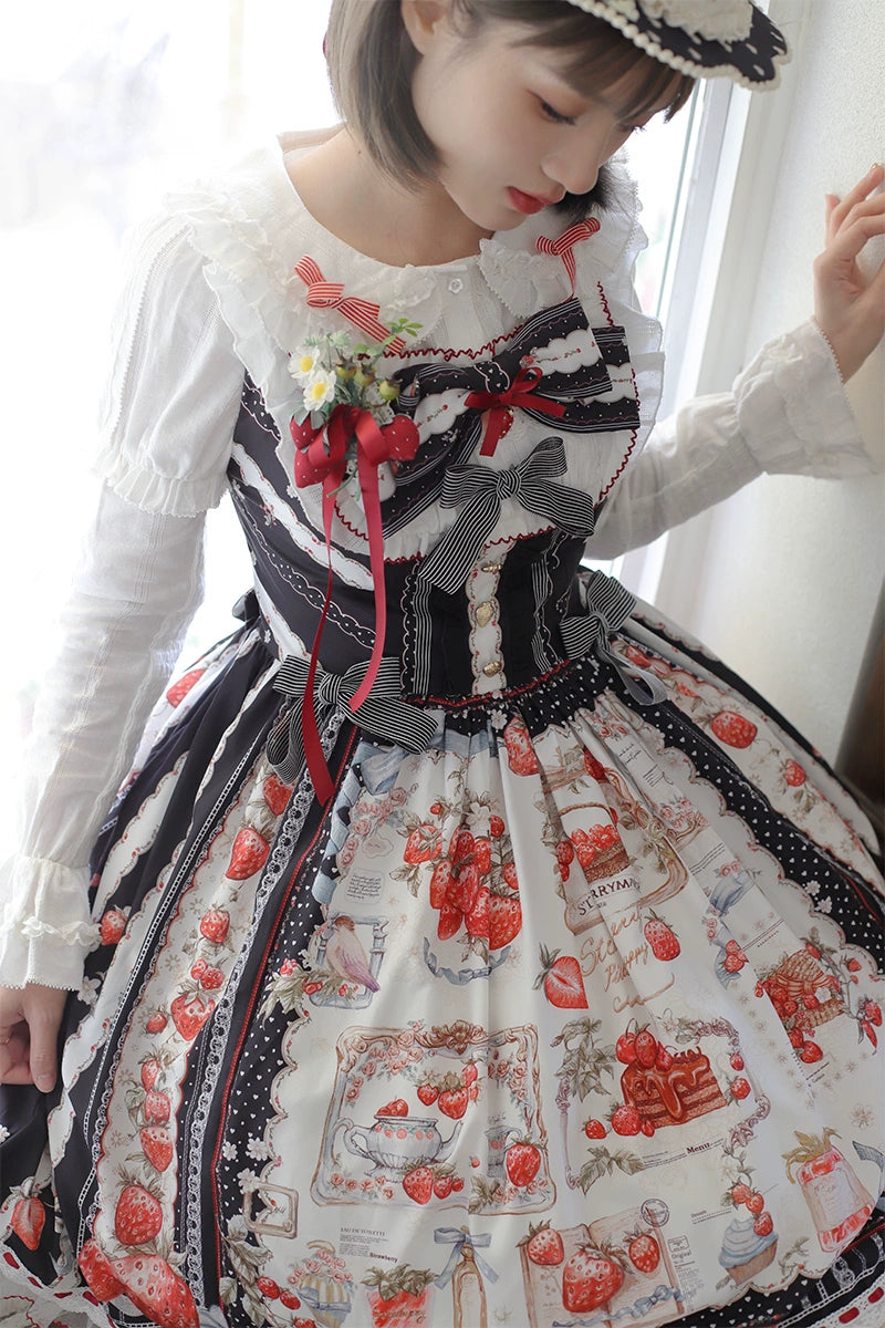 Balladeer - Strawberry Manor - Sweet Lolita JSK Dress, Strawberry Print 43417:798445
