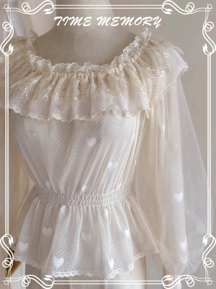 Time Memory~Layered Heart~Sheer Classic Shirt with Mutton Sleeves & Polka Dot 42821:757754