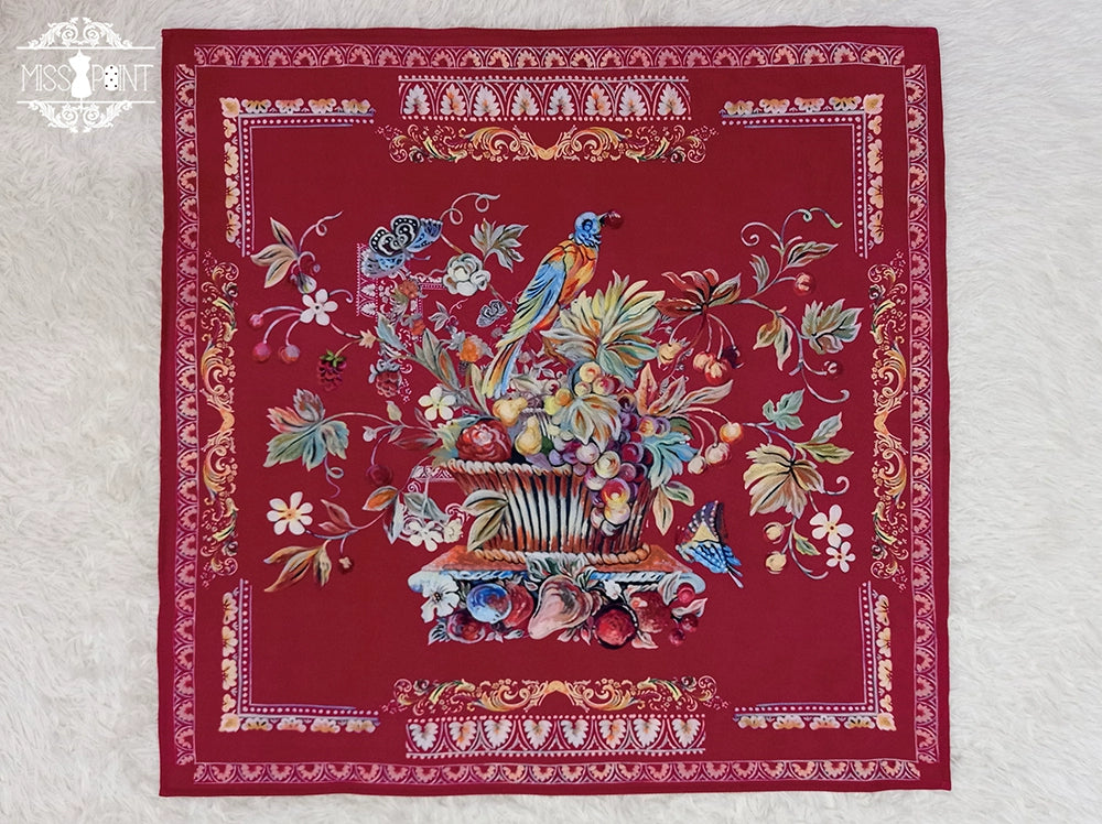 Miss Point - Praise of Abundance - Country Lolita Print Accessories Square Headscarf (red) - Not Sold Separately