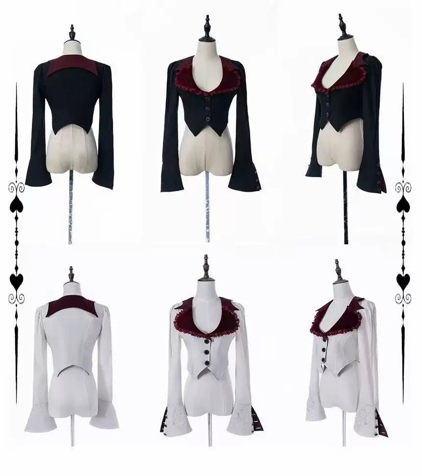 Monster Strawberry Hunt - Gothic Lolita Strawberry Printed Velvet Dress Set 45737:859867