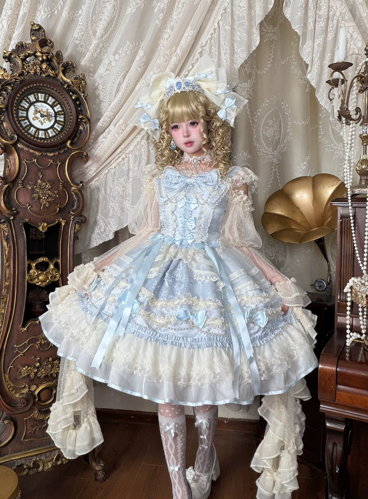 Jenny Love Song - Sweet Lolita Jacquard JSK Dress Set, Detachable Bows (L M S) 46118:875647