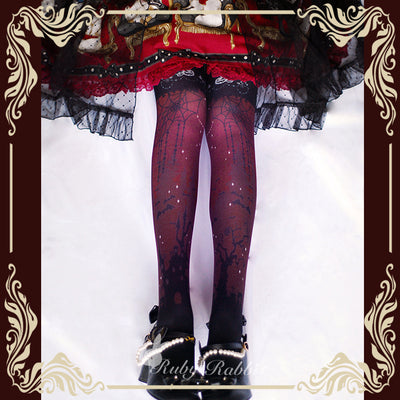 Ruby Rabbit~Halloween Gothic Lolita Castle and Spider Web Print Pantyhose   