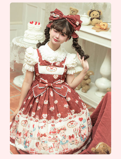 GD Lolita~Strawberry Kitchen~Sweet Lolita Burgundy High Waist JSK S Wine Red 