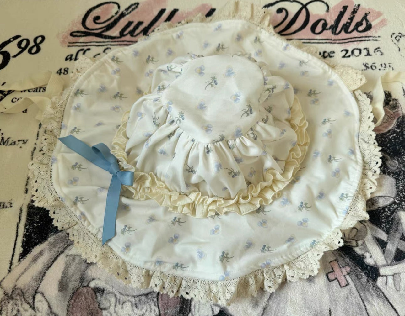 Akiyama Future Studio - Blueberry Tart Party - Sweet Blue Lolita Salopette Dress Blueberry Tart Print JSK Dress S Floral wide brim hat
