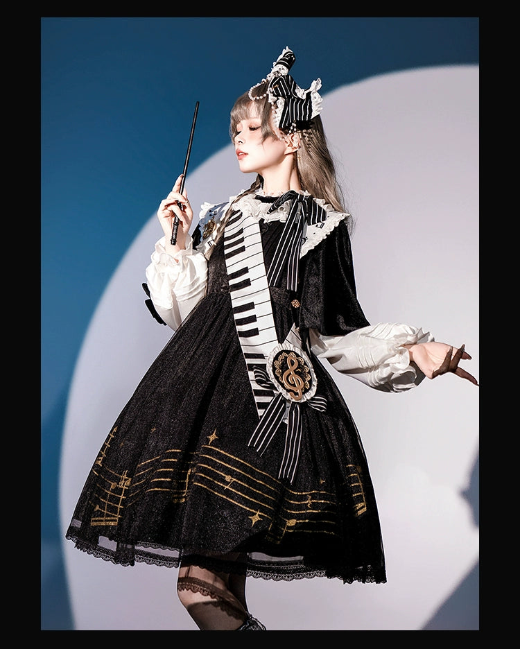 Forest Fluorescent Carps - Black and White Sonata - Ouji Lolita Vest Suit and Vintage Lolita OP Dress (F L M S XL XXL) 42067:724830