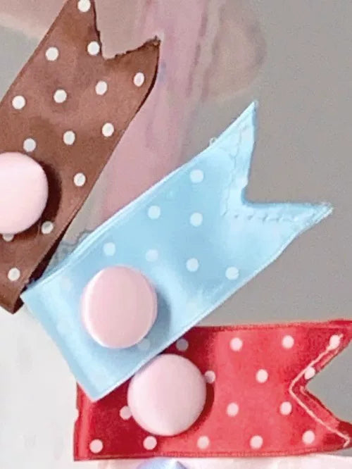 Kawaii Lolita Bunny Ear Hairband, Polka Dot Bow A Pair of Bunny Ear Clip (blue with pink button) - not sold separately