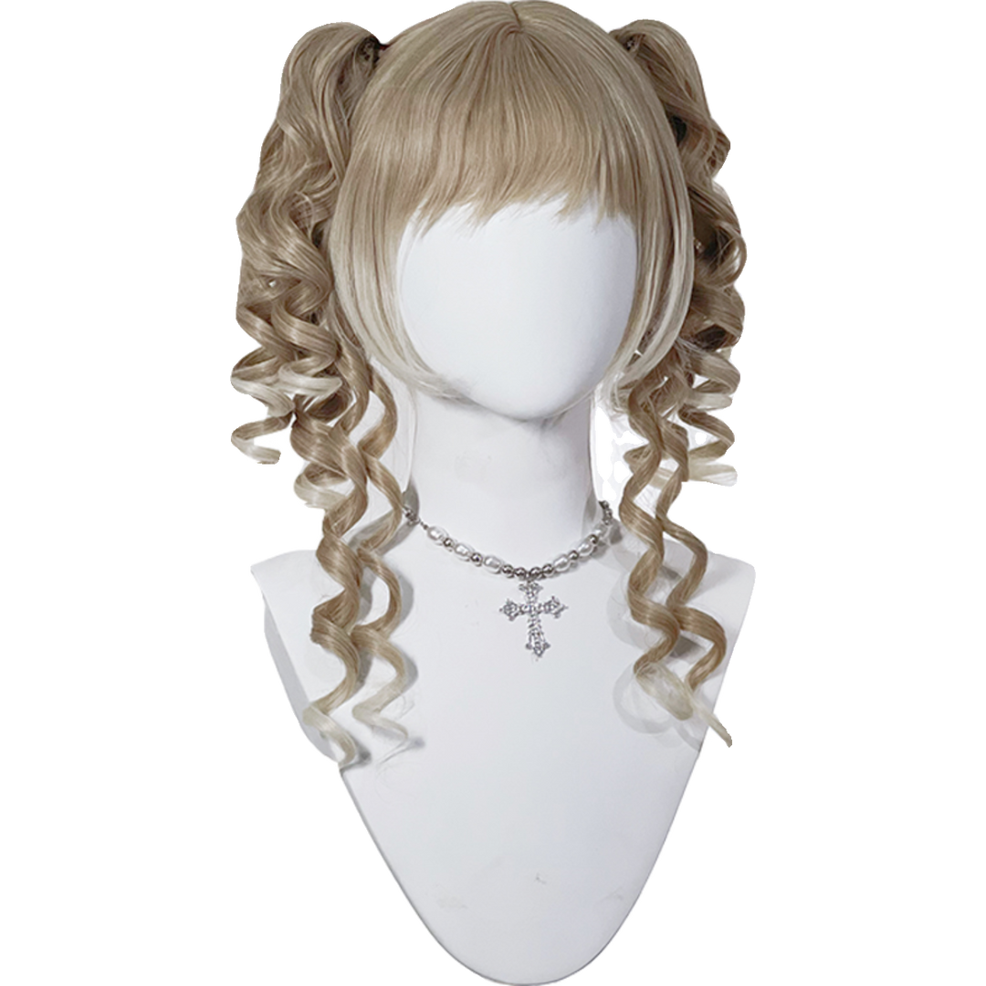 Pippi Palace~Retro Lolita Wig Double Ponytail Sweet Lolita Curl Wig   