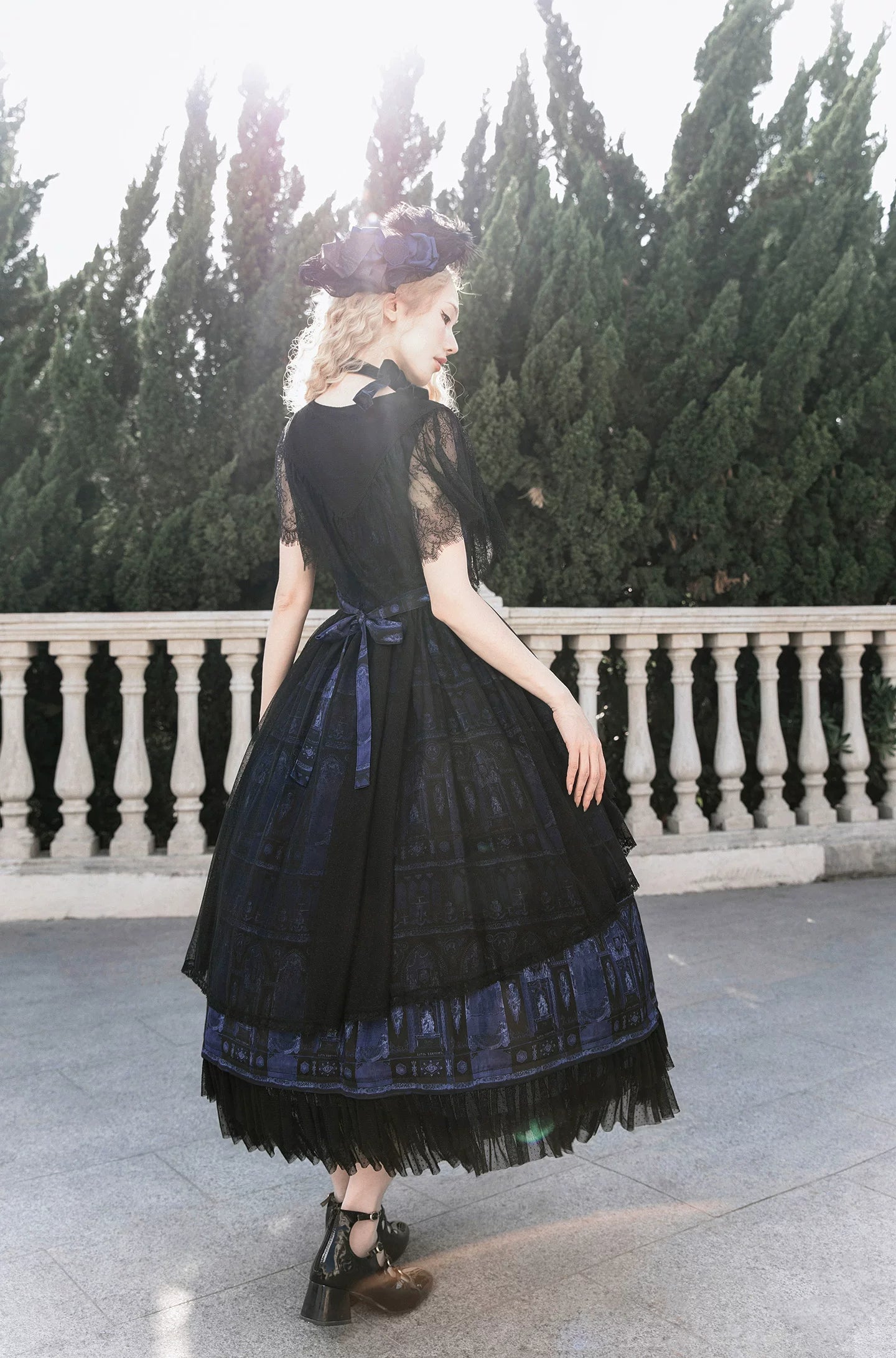 Reims Cathedral - Printed Classic Lolita Dress, Detachable Gauze Outlayer 44701:819184