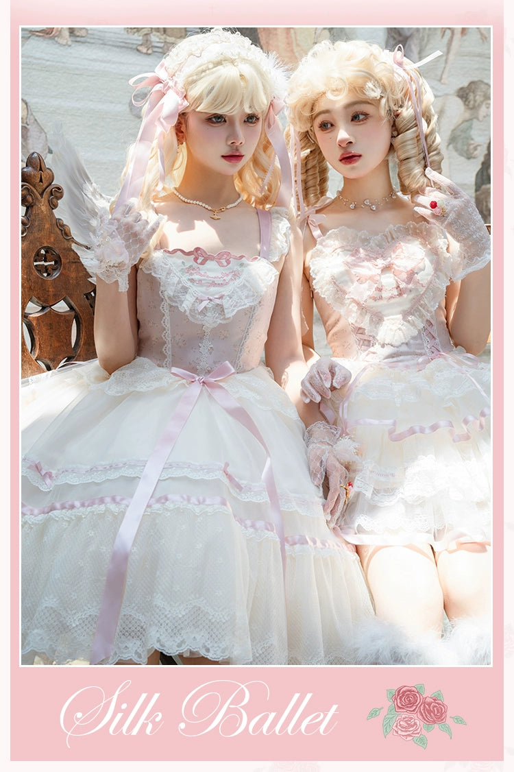 Flower and Pearl Box~Silk Ballet~Wedding Lolita Pink Bridal JSK Set   