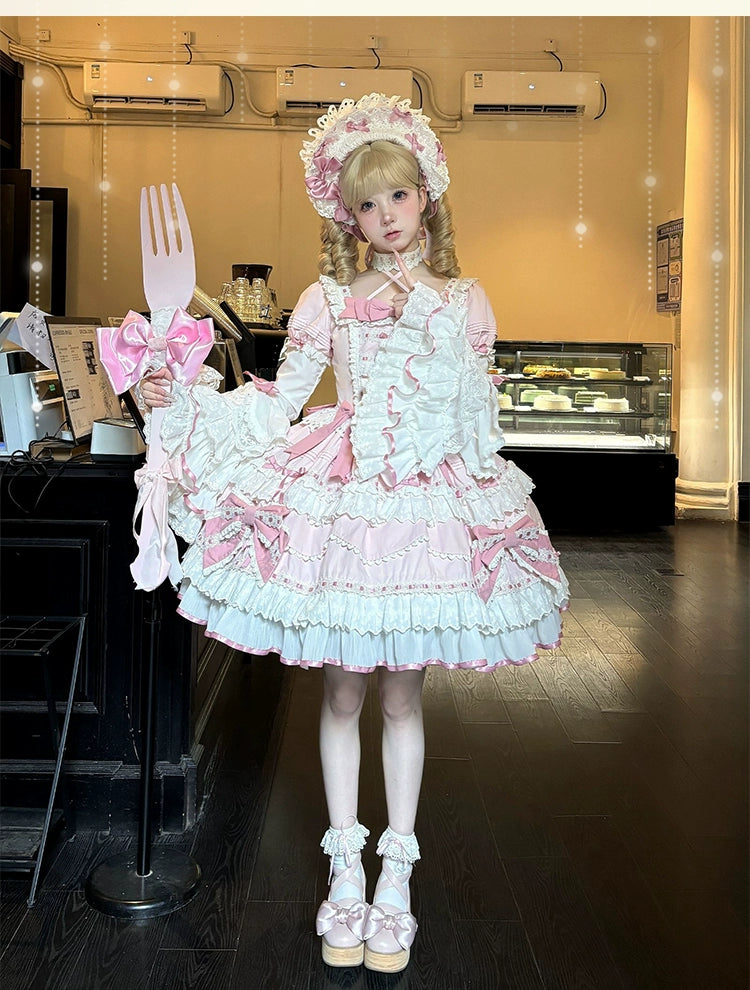 Heartbeat doll~Lily's Tea Party~Pink Old School Lolita OP Dress Long Sleeve