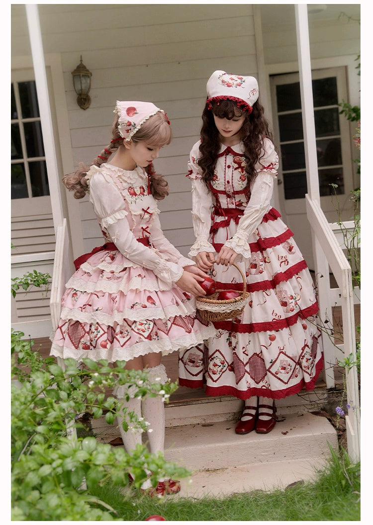 With PUJI~Apple Orchard~Country Lolita SK Embroidered Twins Lolita Top Skirt