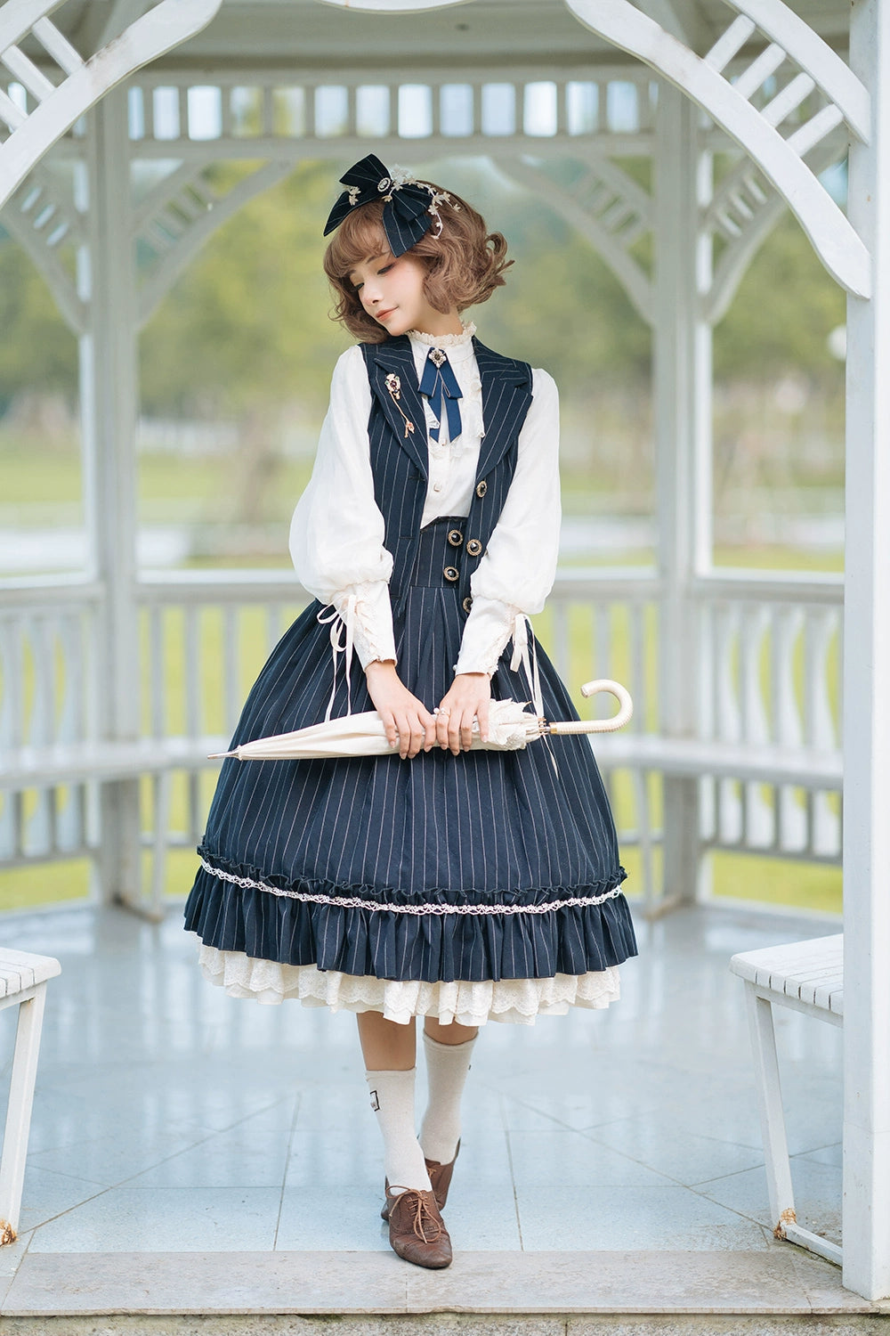 Miss Point~Rose Doll~Elegant Lolita Striped Fishbone Skirt 32524:385250