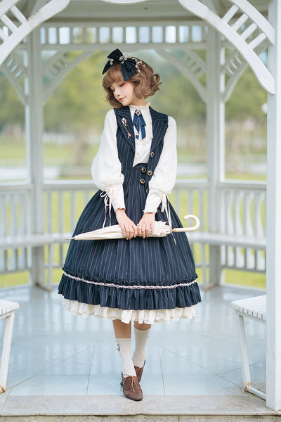 Miss Point~Rose Doll~Elegant Lolita Striped Fishbone Skirt   