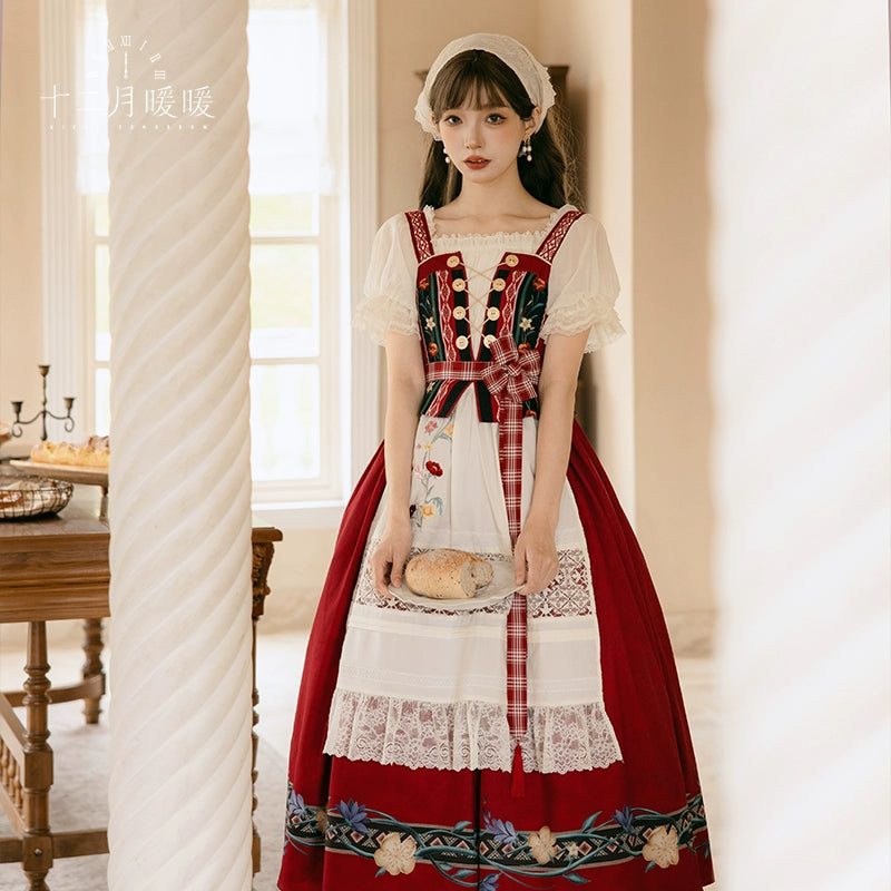 Nikki Tomorrow - Goose Pleasure - Country Lolita Red JSK Dress Apricot Shirt 38306:582502