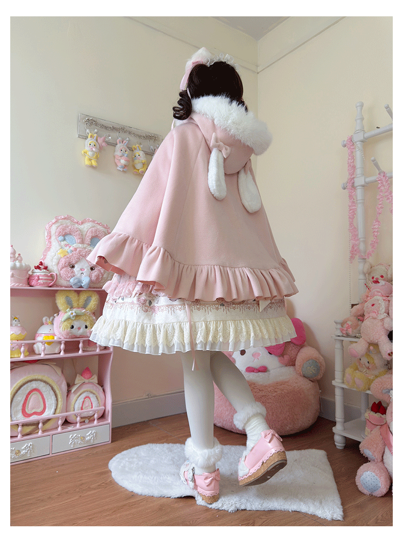 ZhiJinYuan~Winter Kawaii Lolita Cape with Bunny Ear Hood