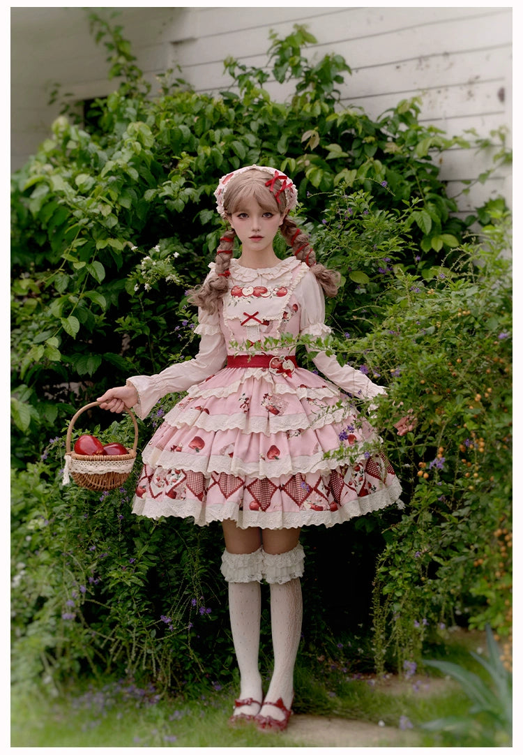 With PUJI~Apple Orchard~Country Lolita SK Embroidered Twins Lolita Top Skirt