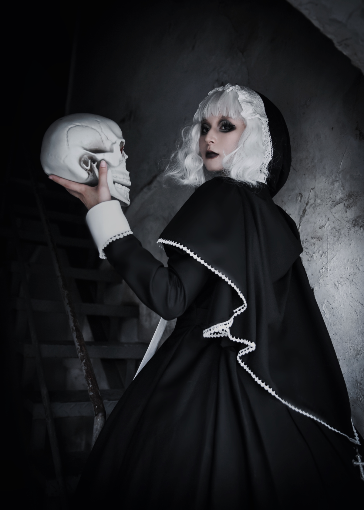 Halloween Gothic Lolita OP Dress & Cape, Cross Embroidery 45848:864779