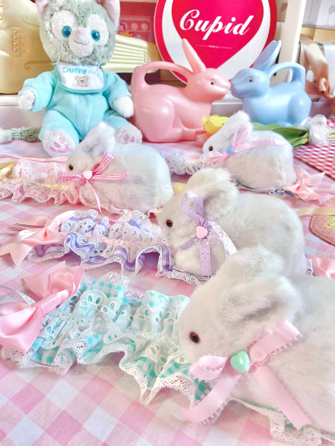 Fluff Mollie~Sweet Lolita Plaid Rabbit Hair Band Multicolor   