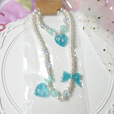 MaoJiang Handmade~Kawaii Lolita Necklace Gradient Choker Blue heart necklace + bracelet  