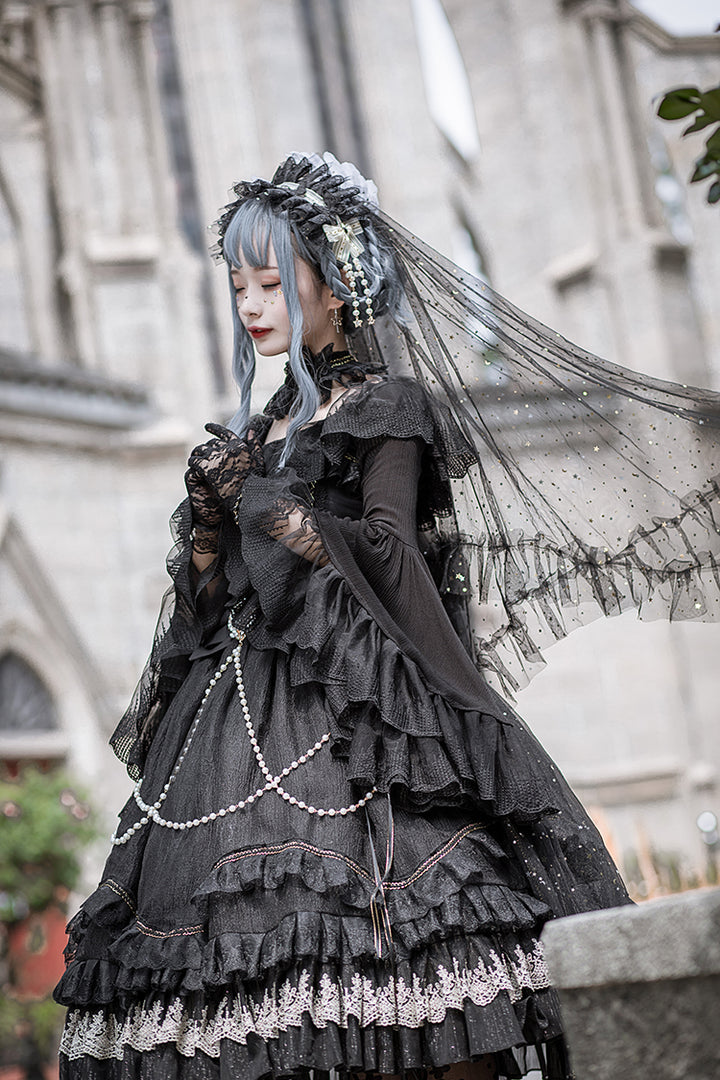 (Buyforme)Fairy Tales~Fate Quartet Bridal Lolita Gothic Accessories Blouse black Free size shawl trailing veil three uses