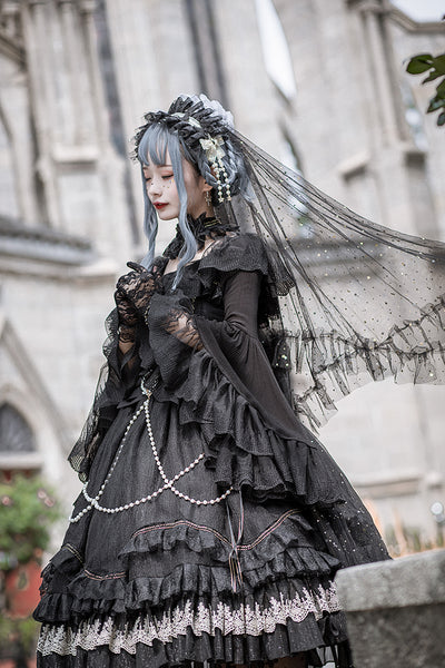 (Buyforme)Fairy Tales~Fate Quartet Bridal Lolita Gothic Accessories Blouse black free size shawl trailing veil three uses
