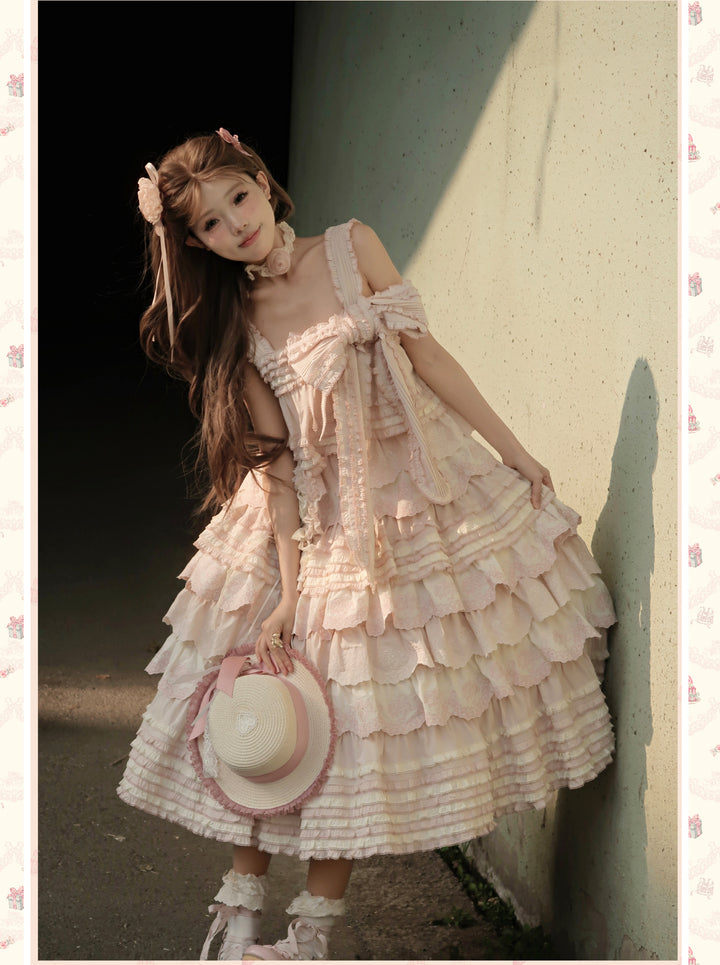 MEEKWIND~Dessert Bunny~Kawaii Lolita Dress Suit Bunny Printed OP and Tiered Ruffle JSK