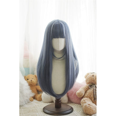 Imperial Tea~Daily Lolita Wig Matte Color Long Wigs Haze Blue  