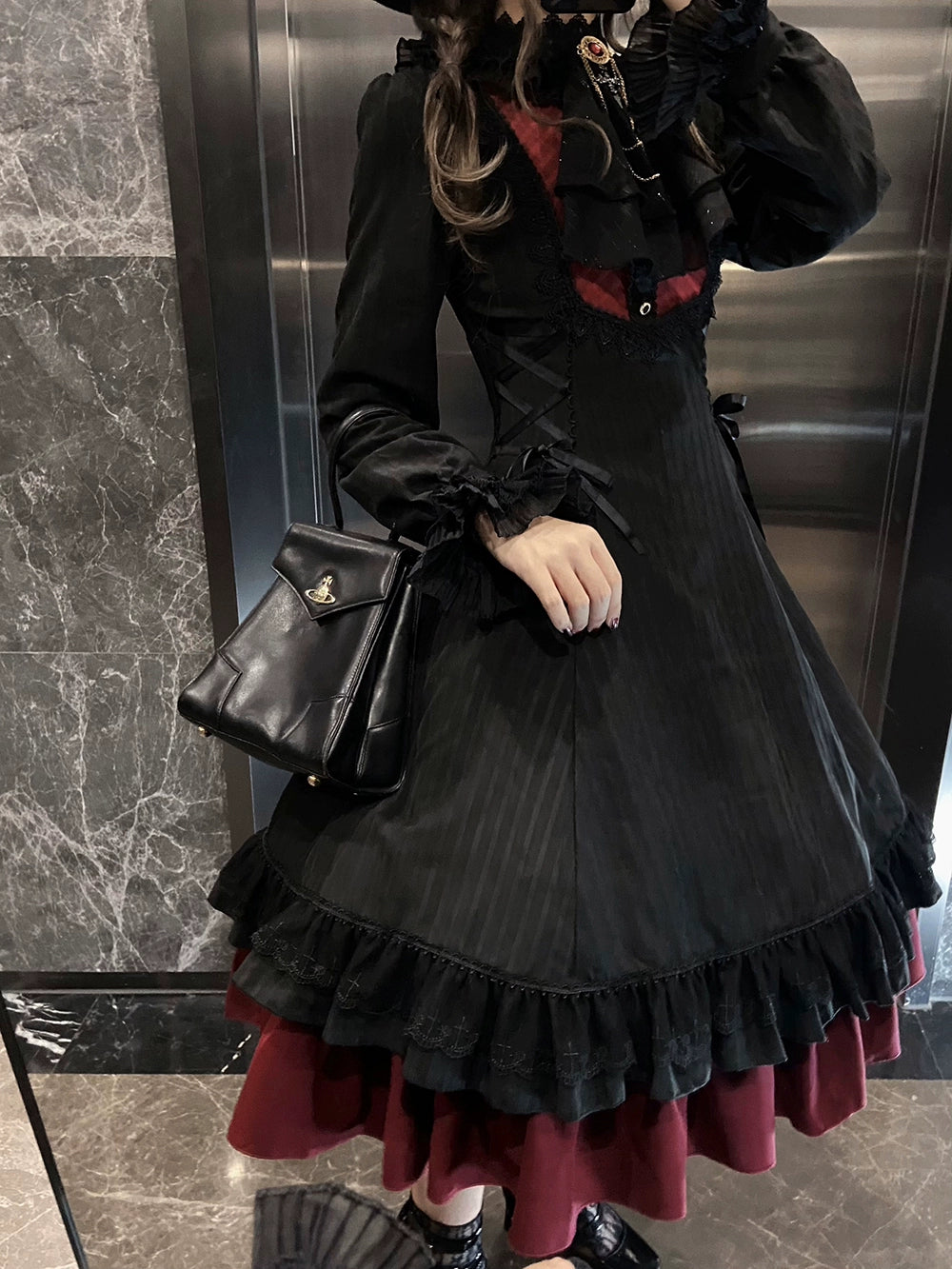 Miss Point~Perintz Manor~Gothic Lolita OP Long Sleeve Retro Lolita Dress 39904:643042