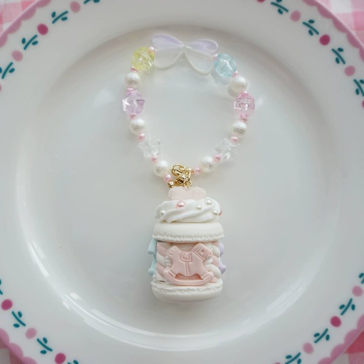 Cat Tea Party~Sweet Lolita Necklace Carousel Cream Macaron Bag Pendant White Bag pendant  