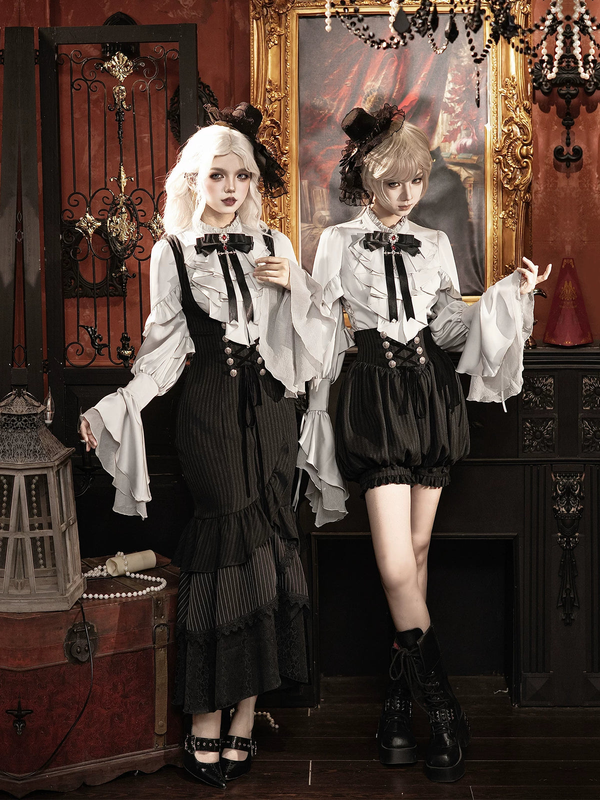 Night Crow - Elegant Gothic Lolita Blouse or Skirt Set, Irregular Hem