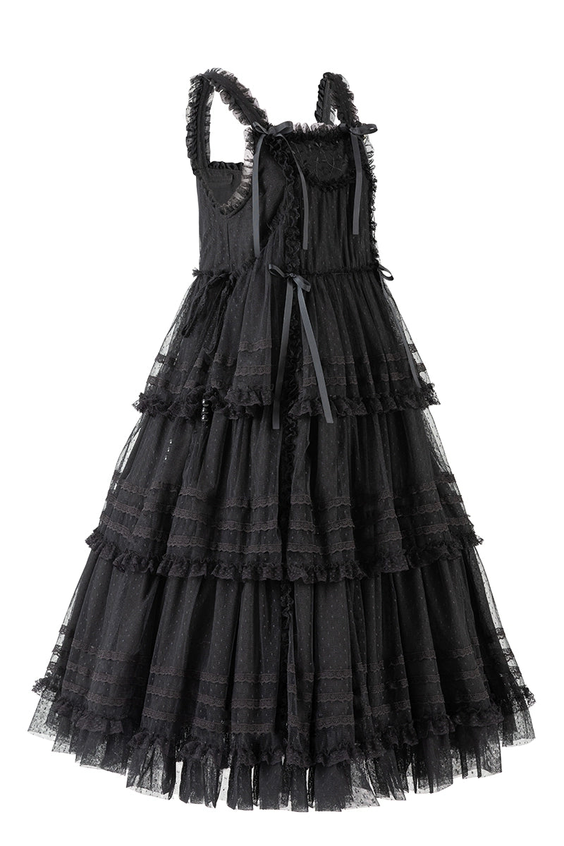 Polyhymnia - Secret Forest - Classic Lolita JSK Dress Multi-layered Dress Summer Gauze Dress In stock Black - long version - S