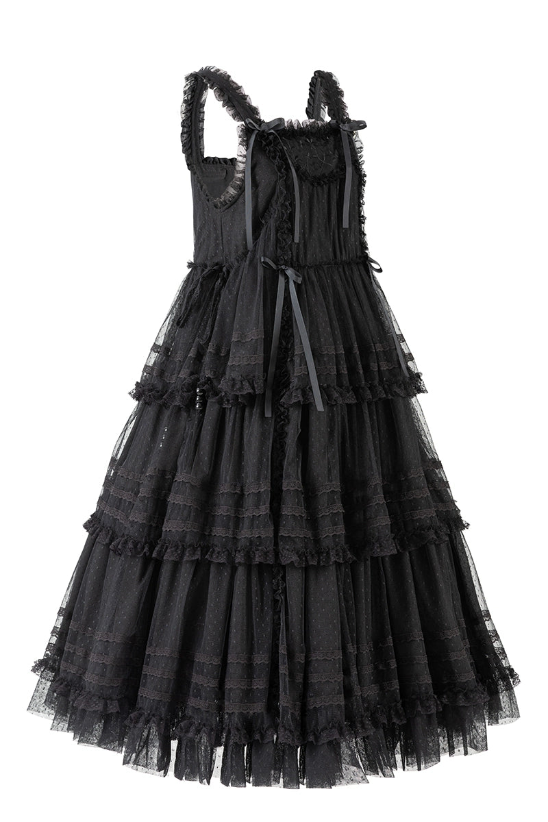 (BFM)Polyhymnia~Secret Forest~Classic Lolita JSK Dress Multi-layered Dress Summer Gauze Dress In stock Black - long version - S 