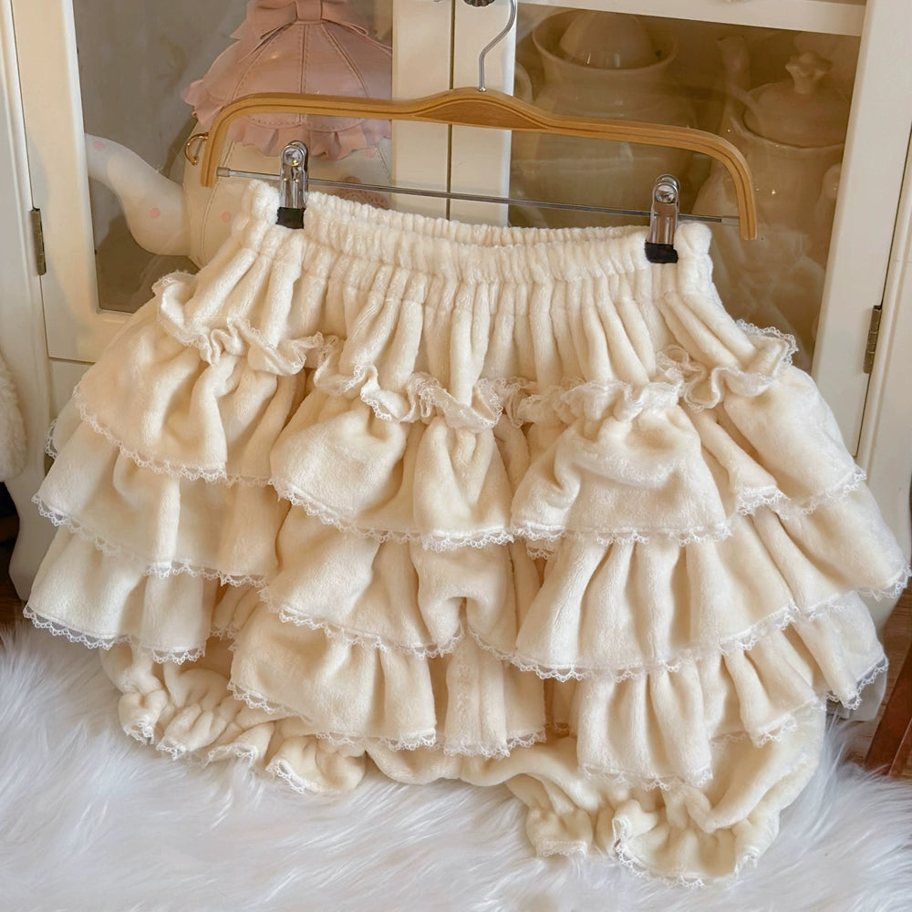 White Sugar Girl~Winter Lolita Bloomer Sweet Cake Leggings Free size Apricot (plush fabric) 